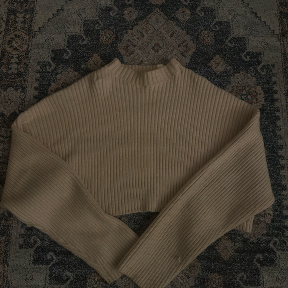 Cream ribbed mock neck sweater